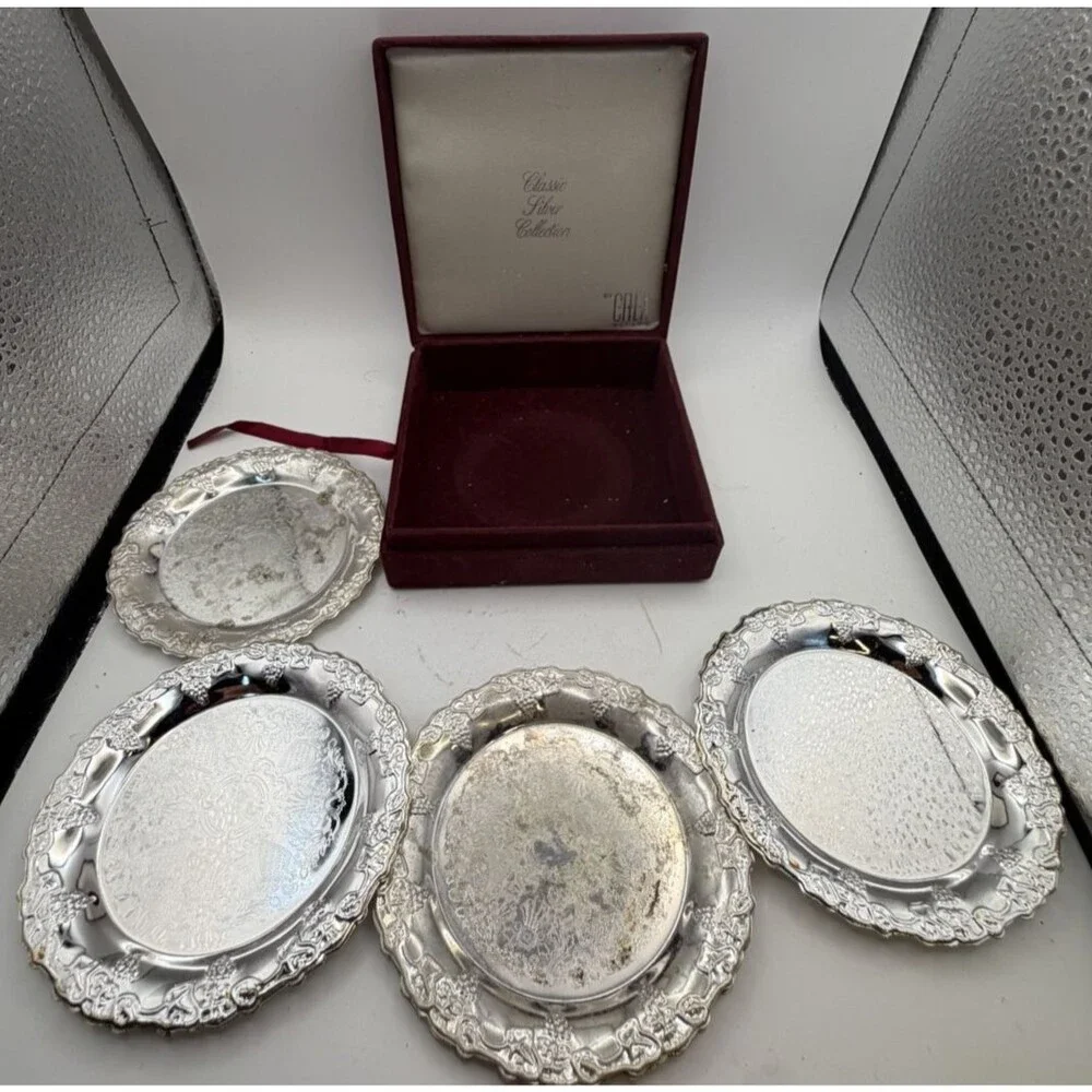 🥂CREA Milano Classic Silverplate Collection Coasters w/ Storage Box –Set of 6🥂